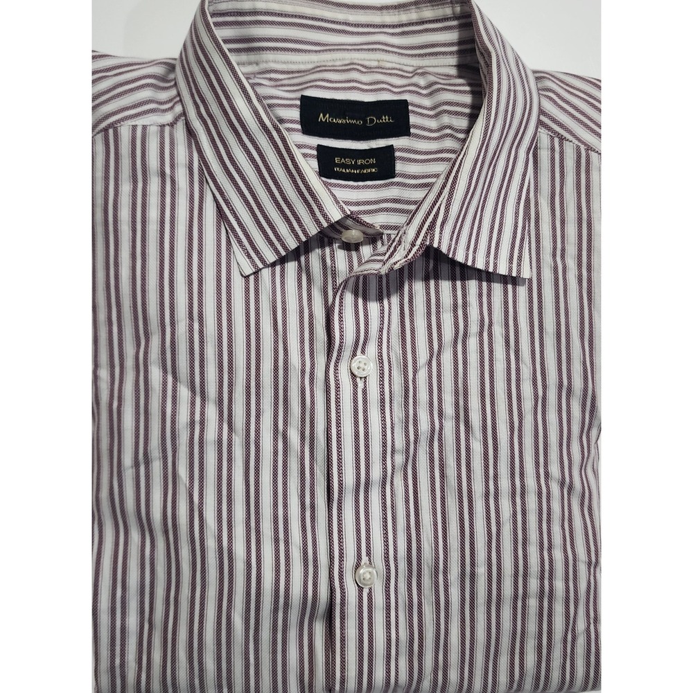 Massimo Dutti Men's White Purple Stripe Long Sleeve Cotton LS Shirt Size XL